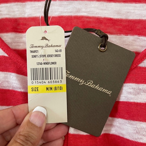 Tommy Bahama Serena Stripe Linen Dress‎ Size M/M (8/10) Red White NWT - Picture 6 of 9